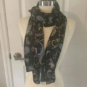 Black with colorful paisley print silk scarf
